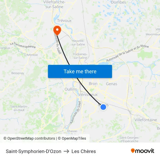 Saint-Symphorien-D'Ozon to Les Chères map