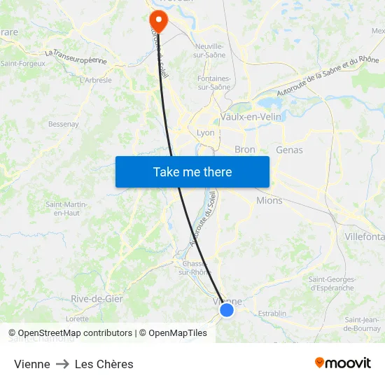 Vienne to Les Chères map