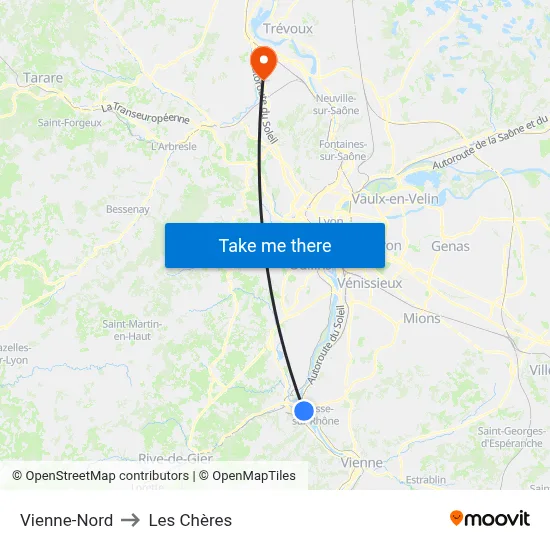 Vienne-Nord to Les Chères map