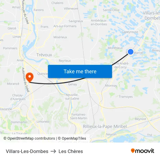 Villars-Les-Dombes to Les Chères map