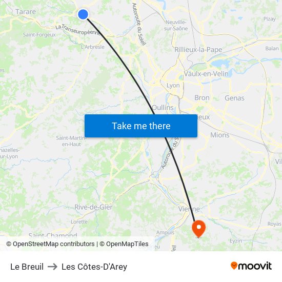 Le Breuil to Les Côtes-D'Arey map