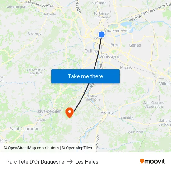 Parc Tête D'Or Duquesne to Les Haies map