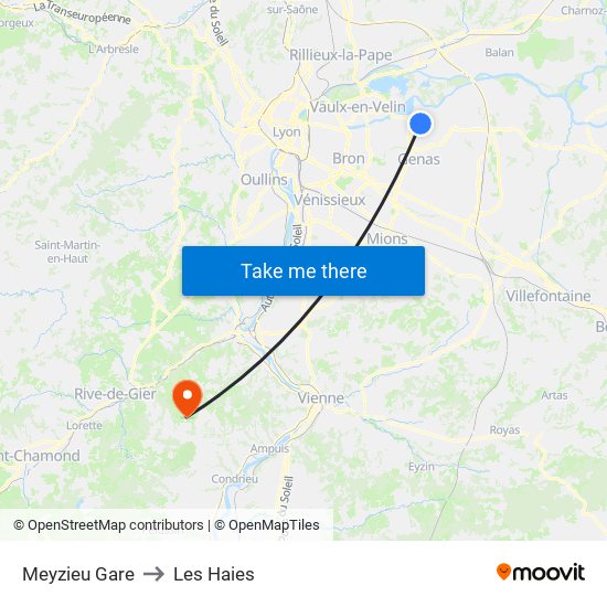 Meyzieu Gare to Les Haies map
