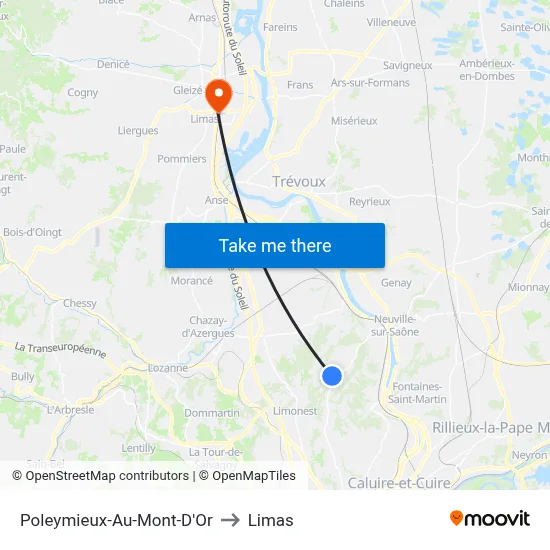 Poleymieux-Au-Mont-D'Or to Limas map