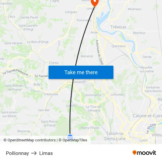 Pollionnay to Limas map