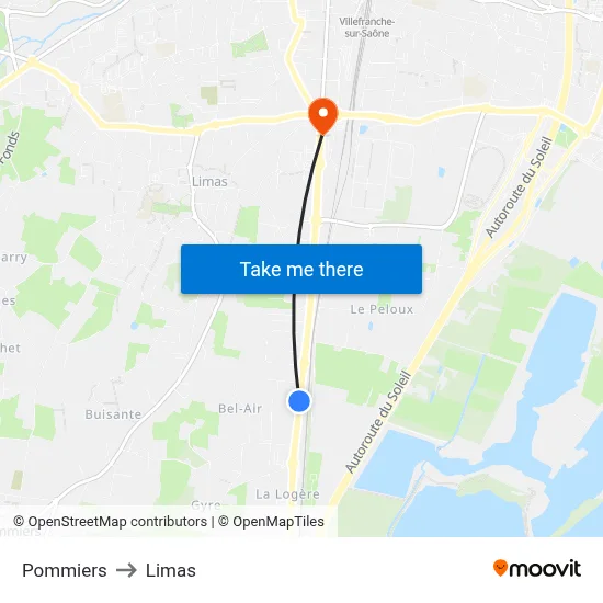 Pommiers to Limas map