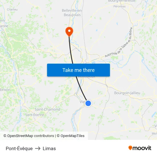 Pont-Évêque to Limas map