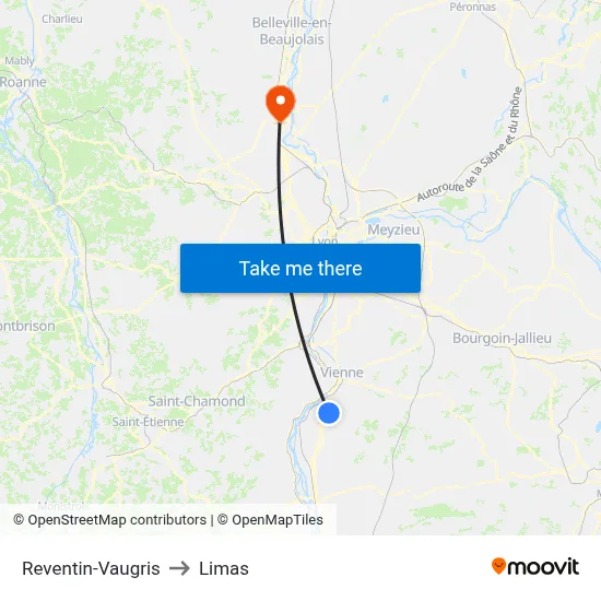 Reventin-Vaugris to Limas map