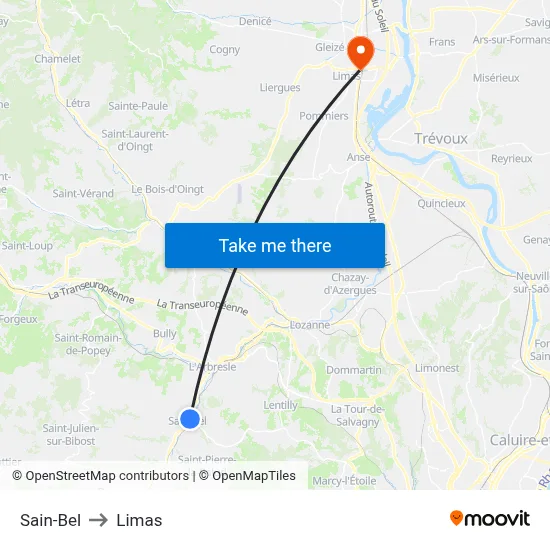 Sain-Bel to Limas map