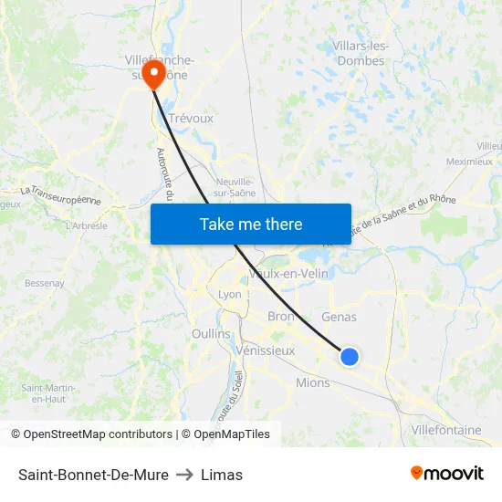 Saint-Bonnet-De-Mure to Limas map