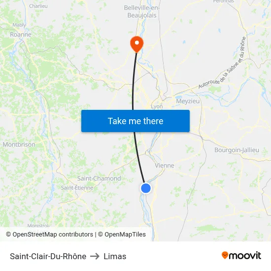 Saint-Clair-Du-Rhône to Limas map
