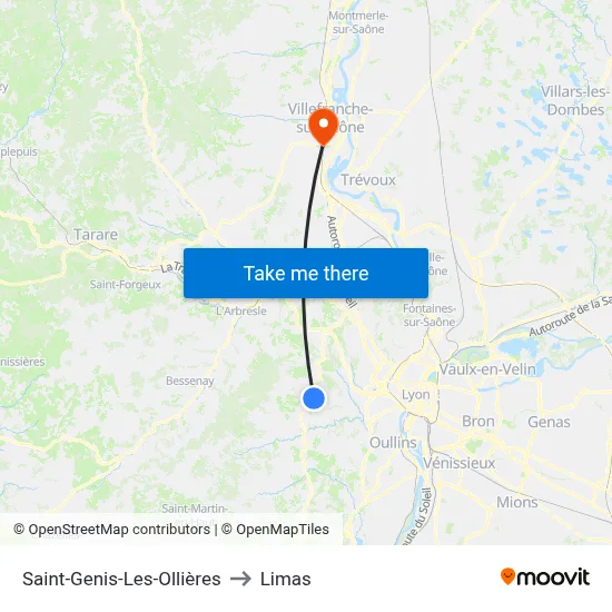 Saint-Genis-Les-Ollières to Limas map