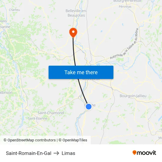 Saint-Romain-En-Gal to Limas map