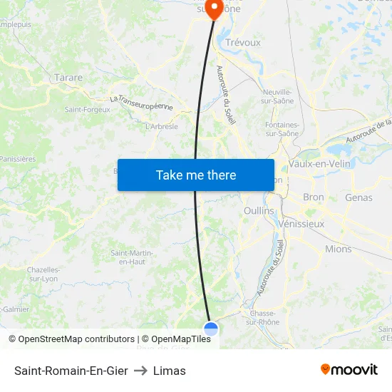 Saint-Romain-En-Gier to Limas map