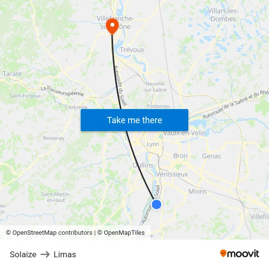 Solaize to Limas map