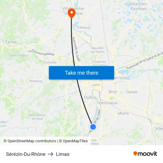 Sérézin-Du-Rhône to Limas map