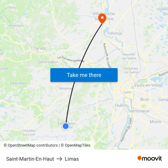 Saint-Martin-En-Haut to Limas map