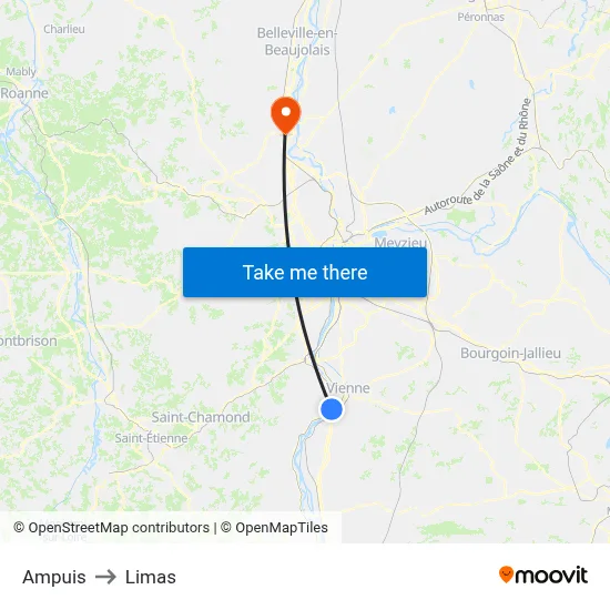Ampuis to Limas map