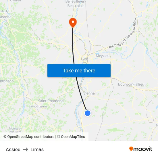 Assieu to Limas map