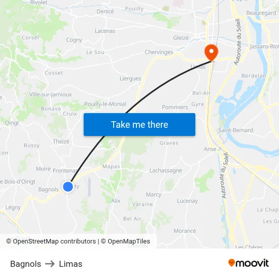 Bagnols to Limas map