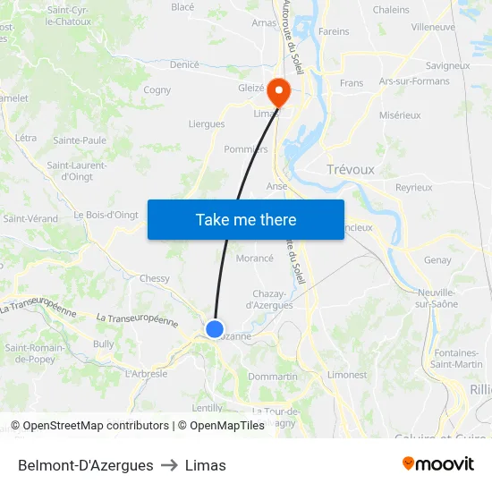 Belmont-D'Azergues to Limas map