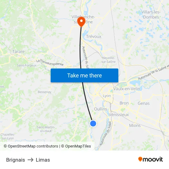 Brignais to Limas map
