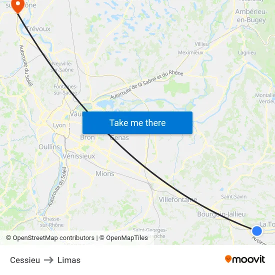Cessieu to Limas map