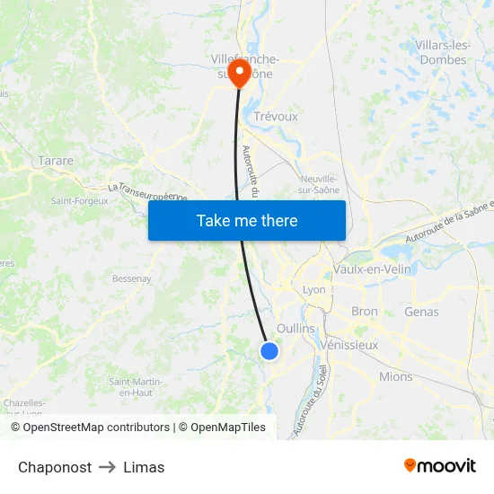 Chaponost to Limas map