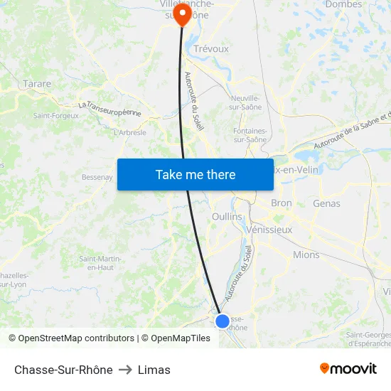 Chasse-Sur-Rhône to Limas map
