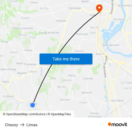 Chessy to Limas map