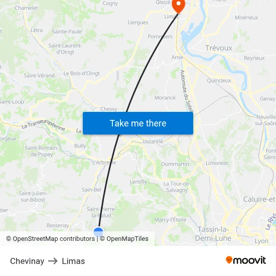 Chevinay to Limas map