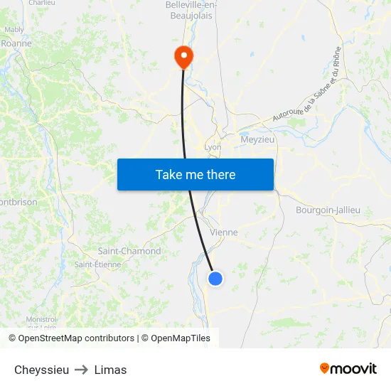 Cheyssieu to Limas map