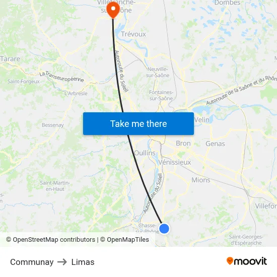 Communay to Limas map