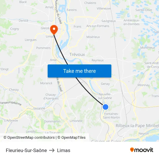 Fleurieu-Sur-Saône to Limas map