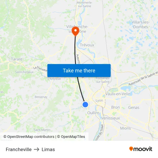 Francheville to Limas map