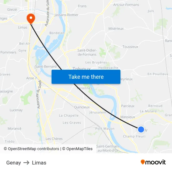 Genay to Limas map