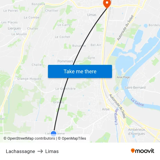 Lachassagne to Limas map
