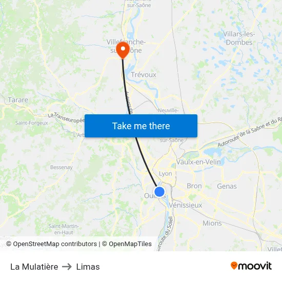 La Mulatière to Limas map