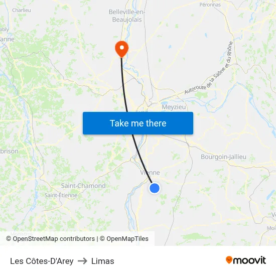 Les Côtes-D'Arey to Limas map