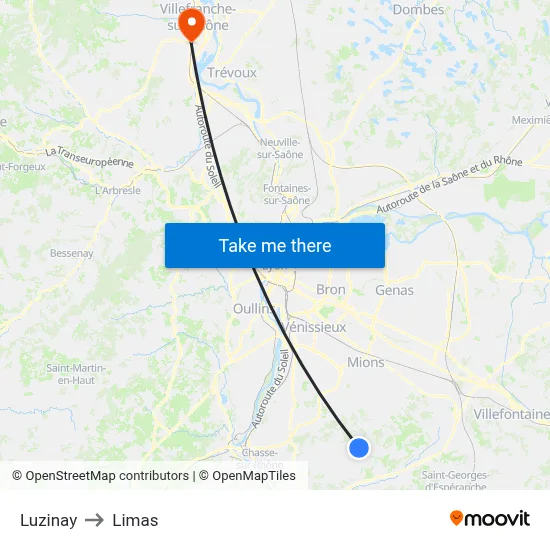 Luzinay to Limas map