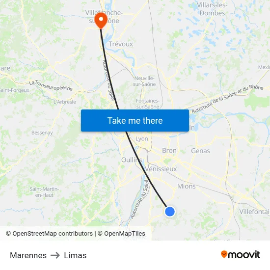 Marennes to Limas map