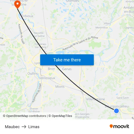 Maubec to Limas map
