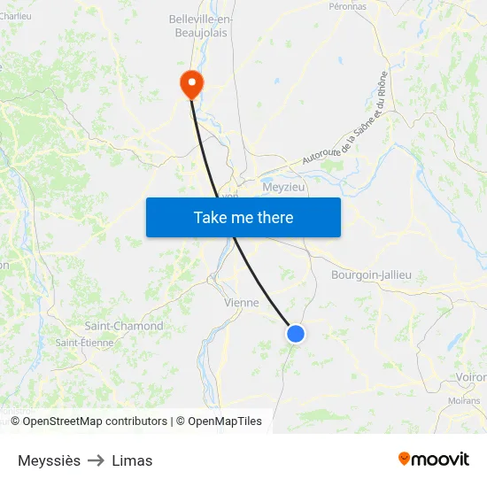 Meyssiès to Limas map