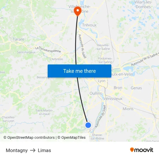 Montagny to Limas map