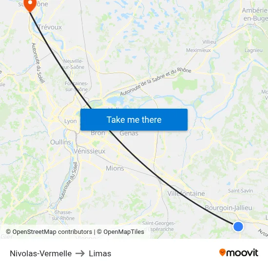Nivolas-Vermelle to Limas map