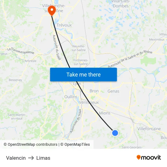 Valencin to Limas map