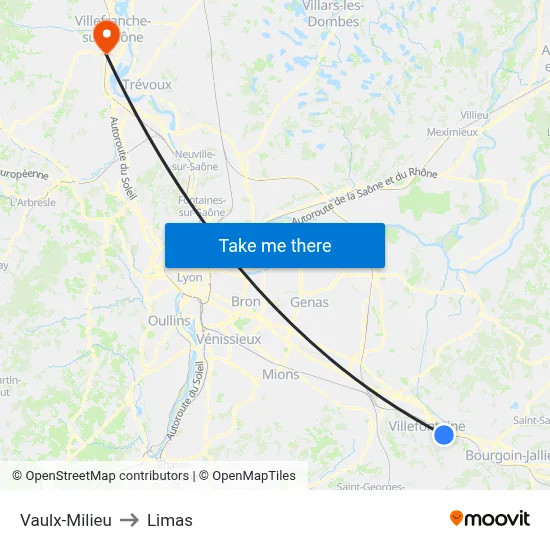 Vaulx-Milieu to Limas map