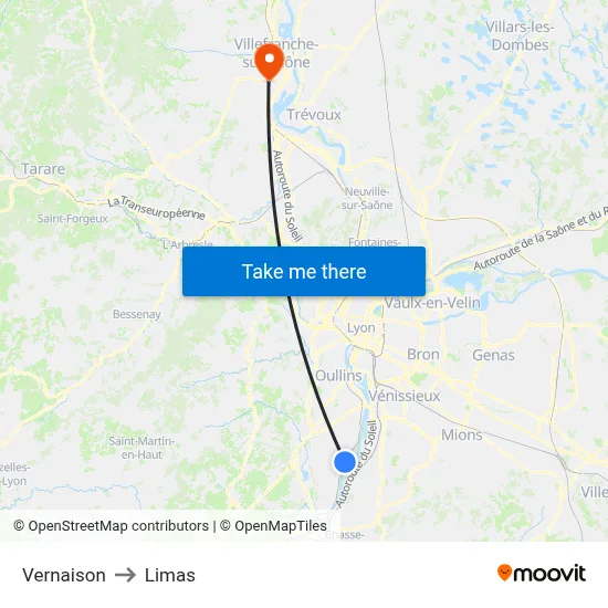 Vernaison to Limas map
