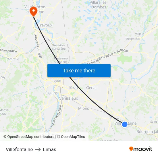 Villefontaine to Limas map