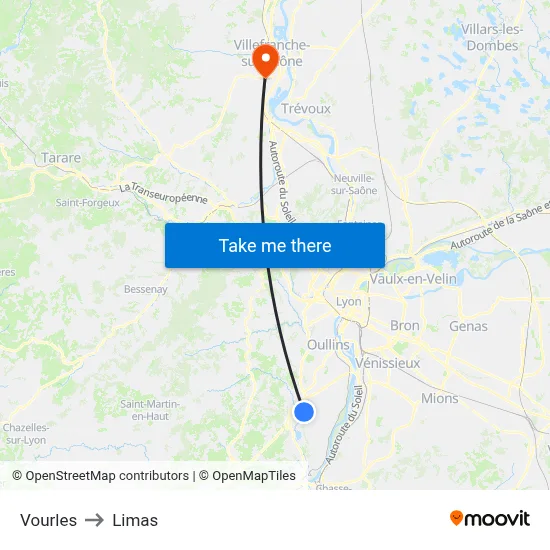 Vourles to Limas map
